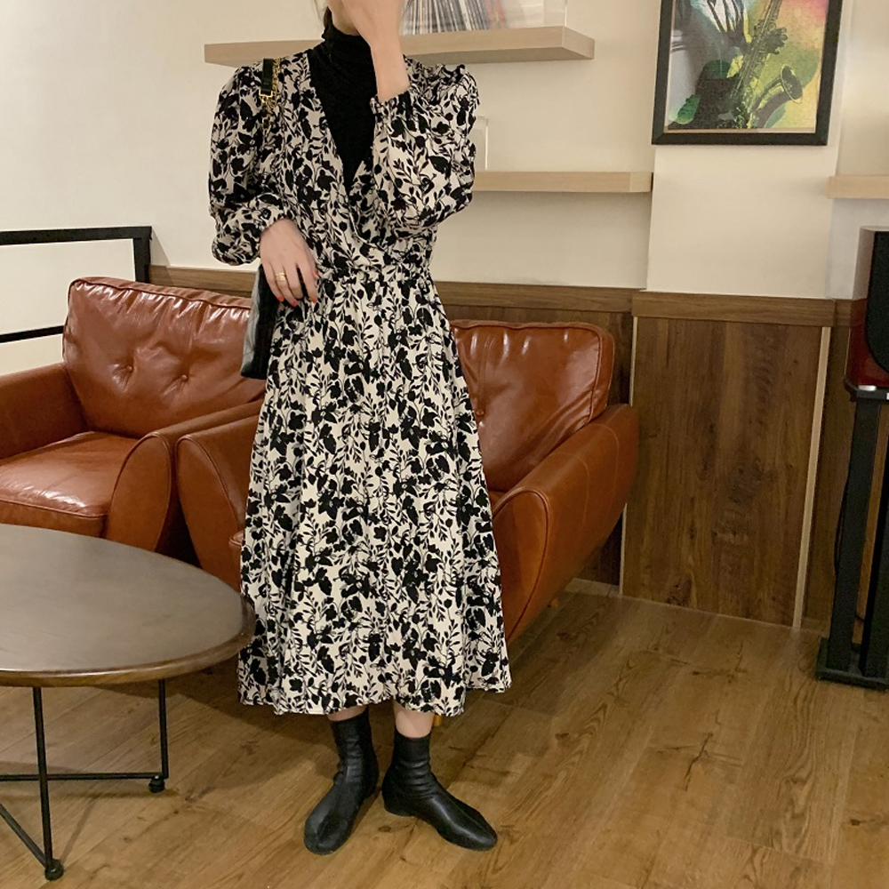 [KA869]레브시 브이넥 플라워 롱원피스