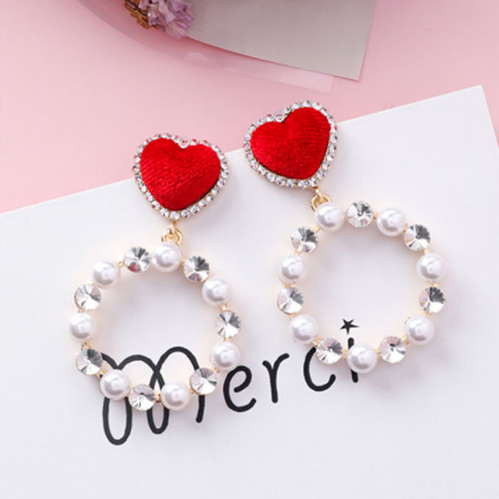 [ER468]진주포인트 유니크 하트귀걸이