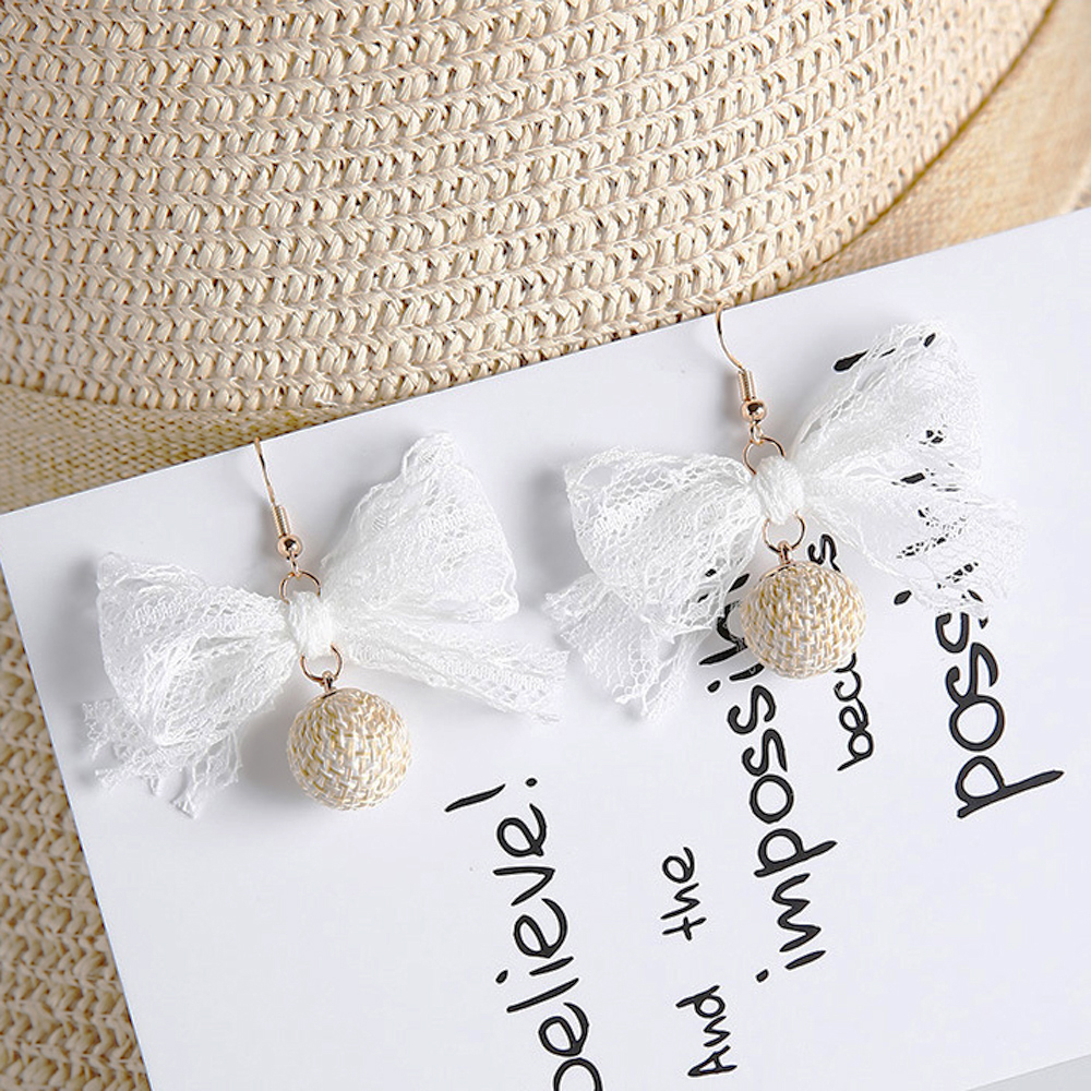 [ER406]시스루 자수 리본포인트 귀걸이