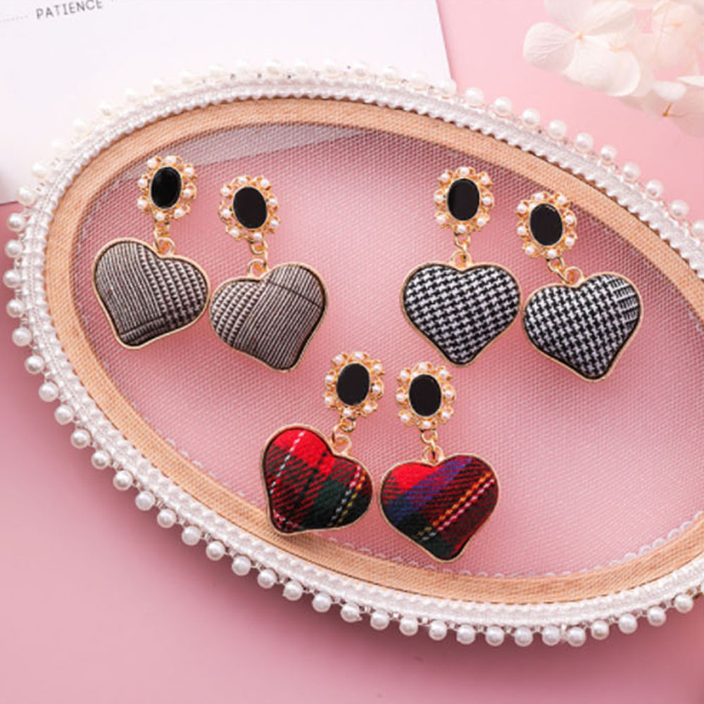 [ER464]하운드 체크 하트귀걸이