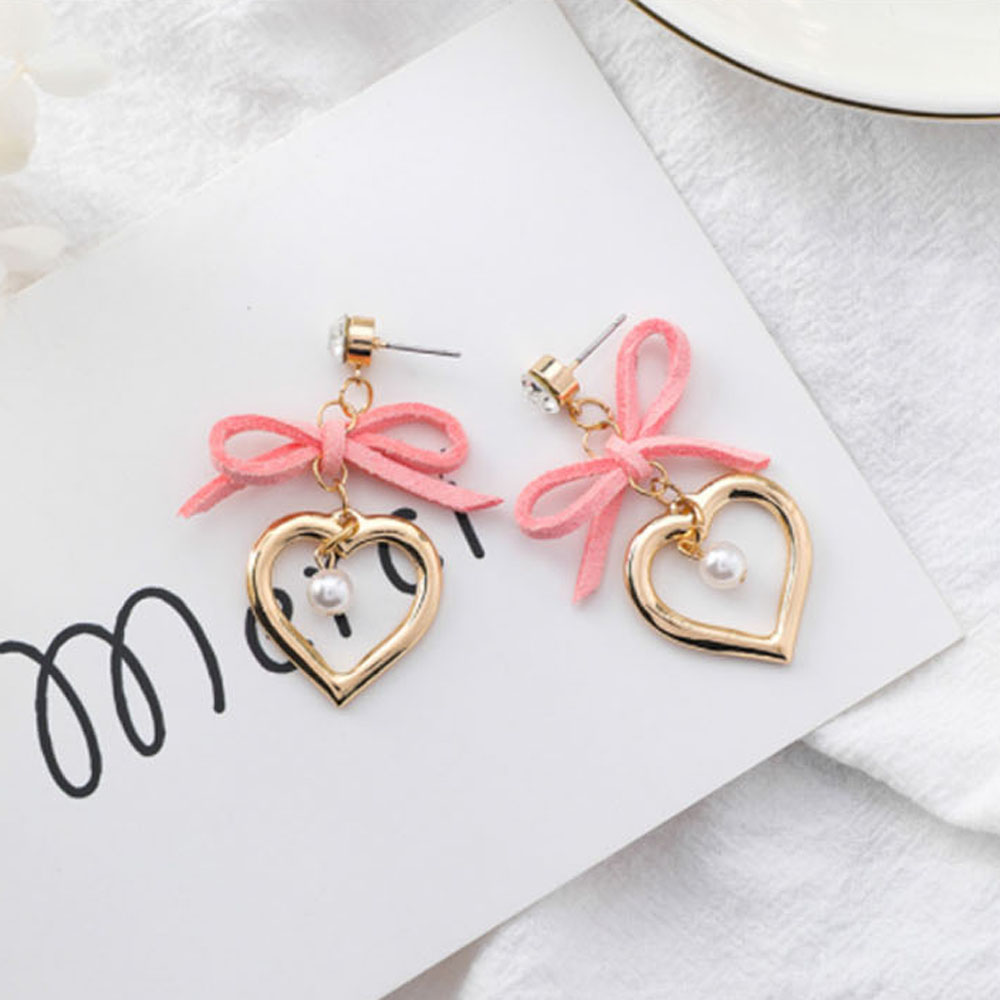 [ER460]리본 포인트 미니하트귀걸이