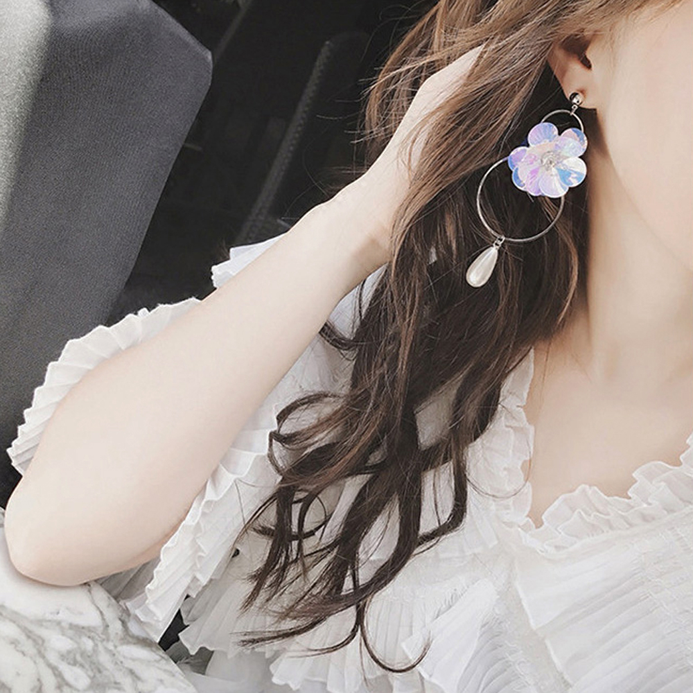 [ER417]빅 라운드 진주팬던트 포인트 귀걸이