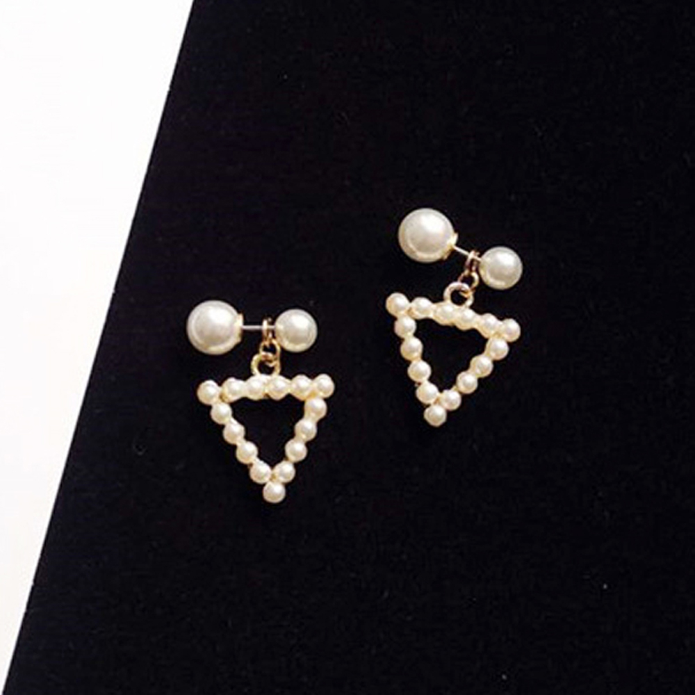 [ER301]트라이앵글 진주알 큐빅팬던트 귀걸이