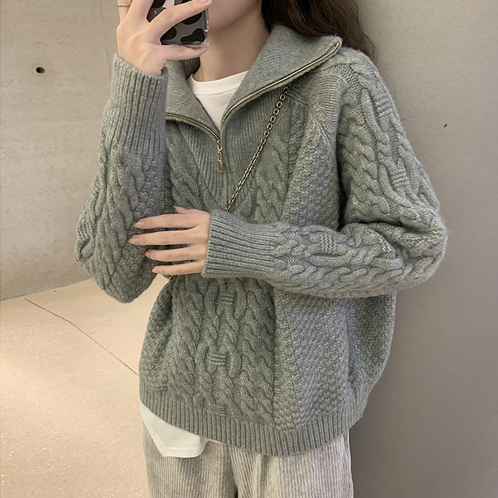 [NU935]린티 반집업 카라 니트