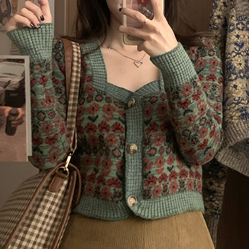 [NU962]플라워 빈티지 크롭 가디건