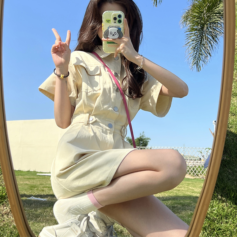 [AB389]데이쥬 카라 반팔 미니 원피스