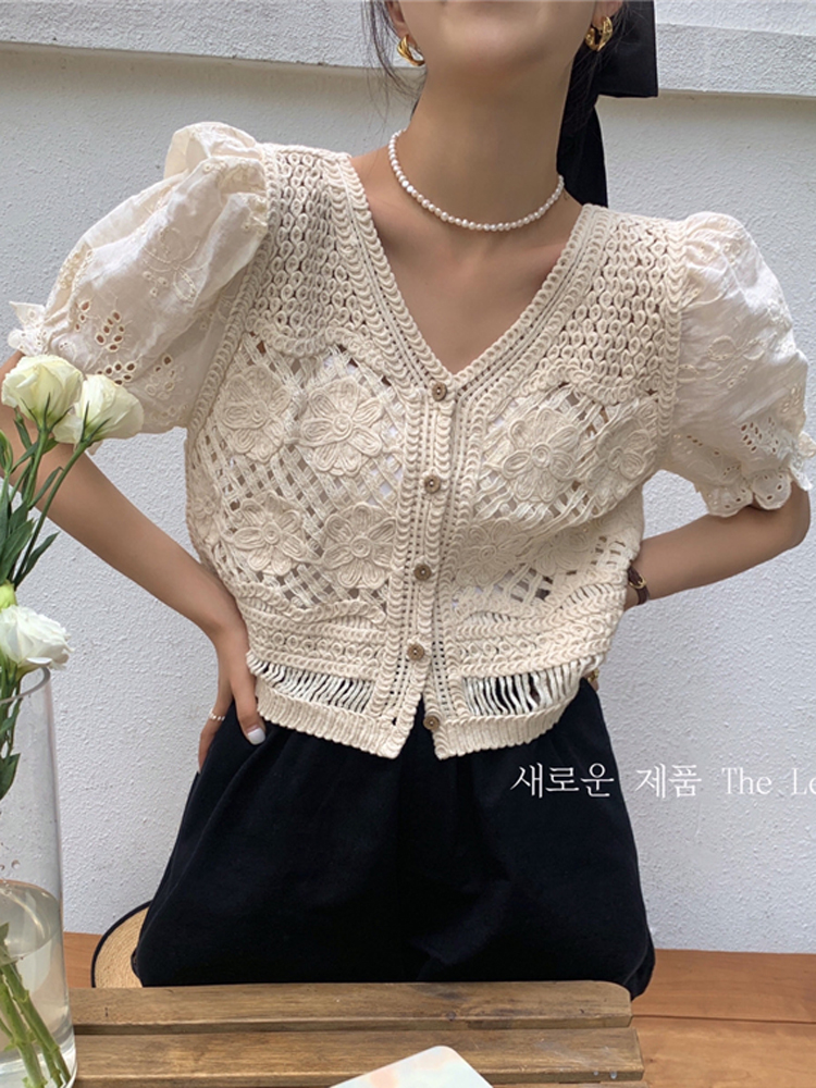 [AB908]시차오 레이스 펀칭 블라우스