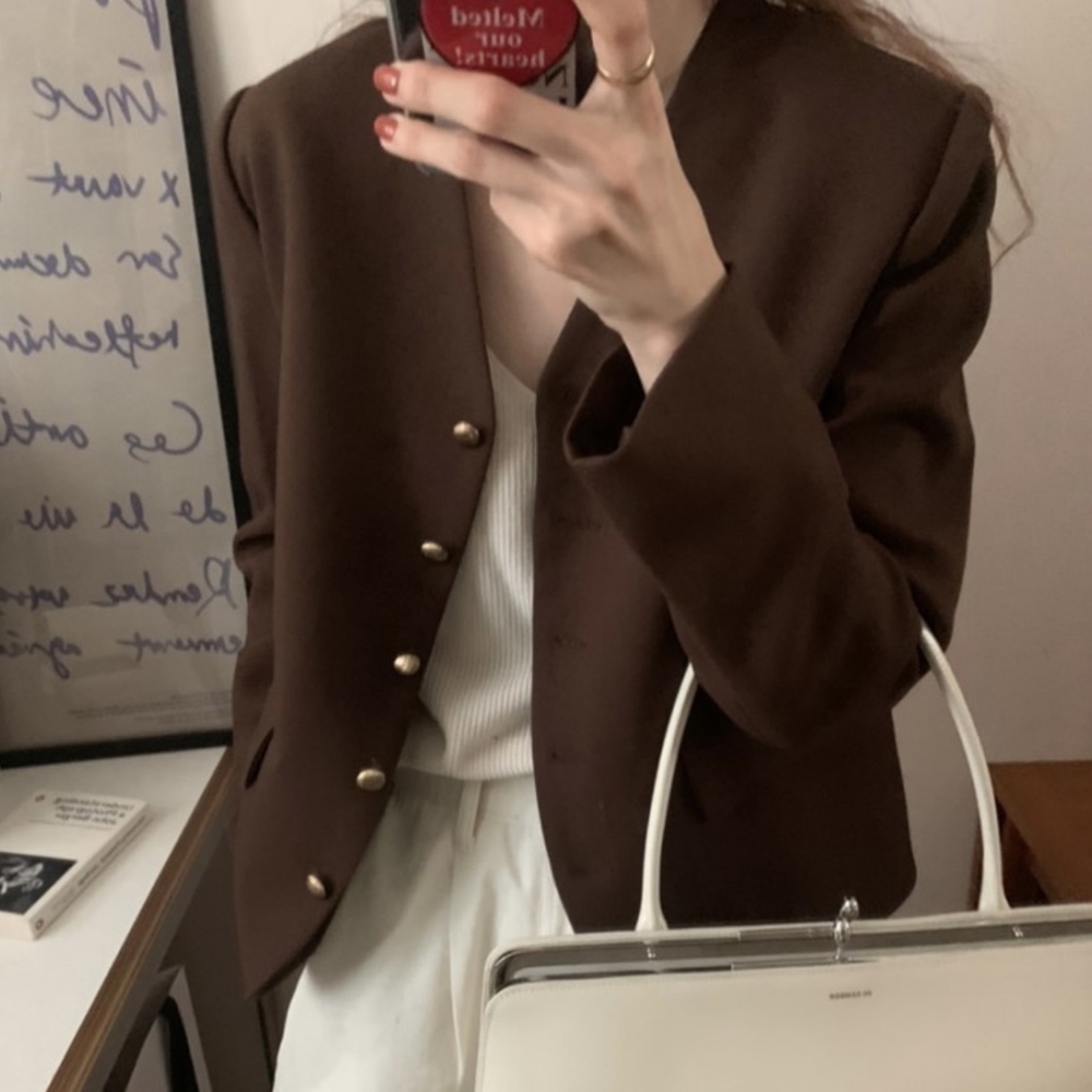 [BC092]오비 어깨패드 노카라 자켓