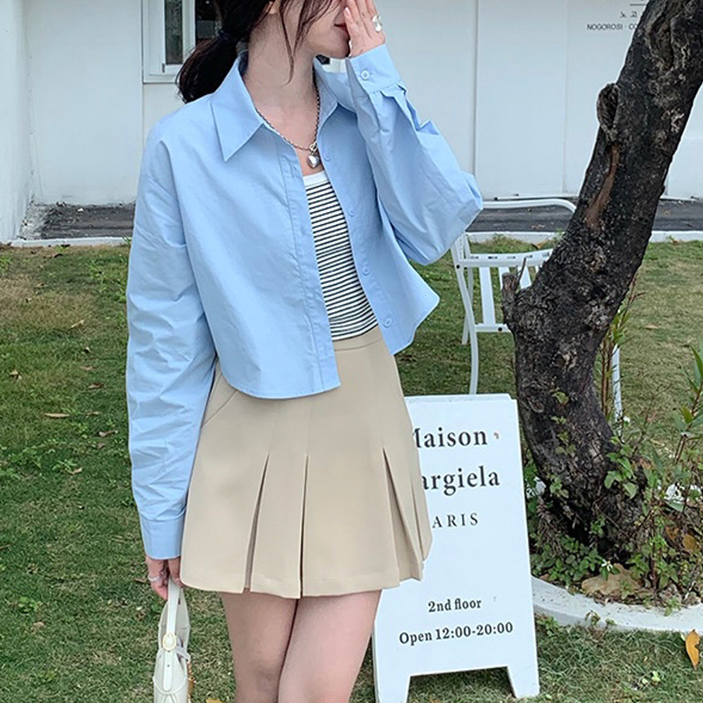 [BC132]서본즈 허리 스트랩 크롭 셔츠