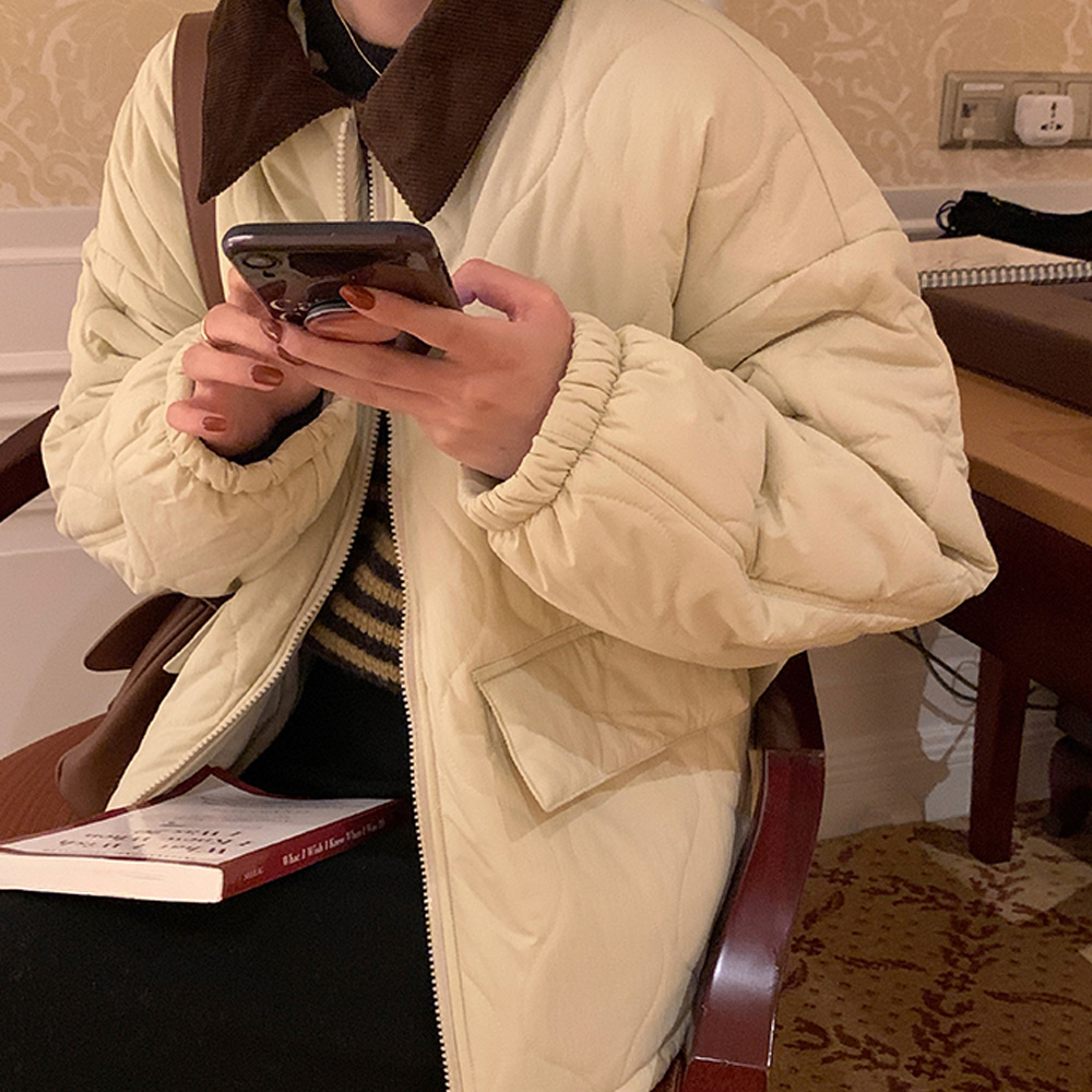 [BC372]델비오 코듀로이 카라 퀼팅 점퍼