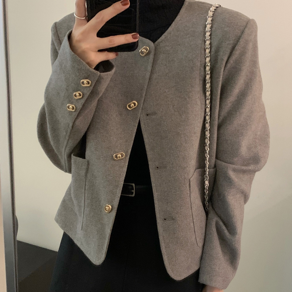 [BC379]켄소 버튼포인트 노카라 캐주얼 자켓