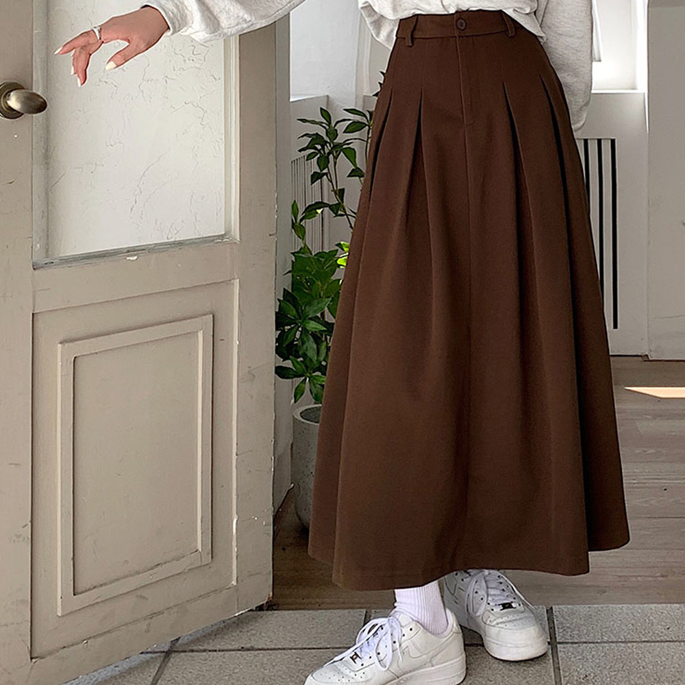 [BC381]배온다 A라인 플리츠 롱스커트