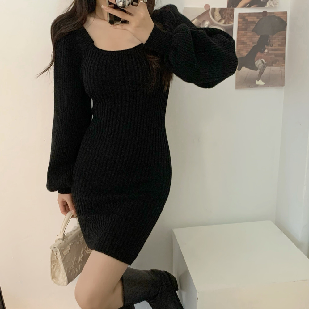 [BC400]어머 볼륨 니트 퍼프 미니원피스