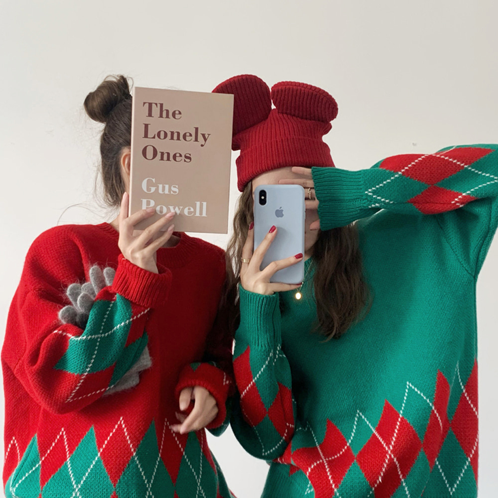 [BC631]플리 아가일 루즈핏 니트