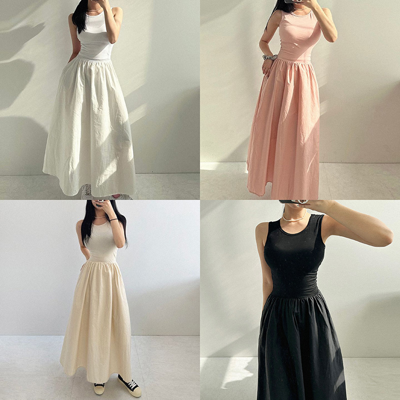 [BC785]스완 레이어드 롱 스커트 원피스