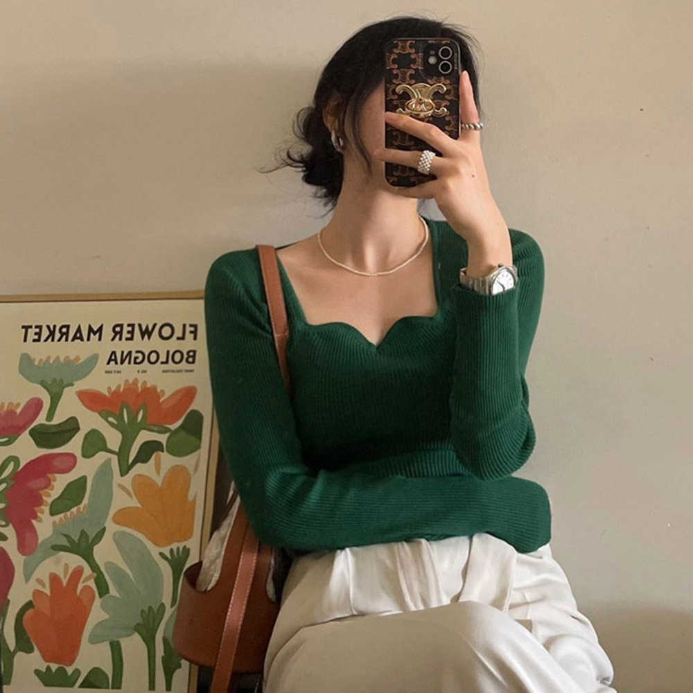 [BC836]그리 하트넥 골지 긴팔 티셔츠