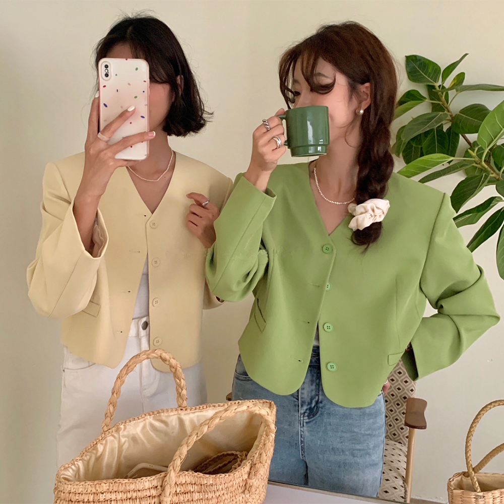 [BC859]마인 컬러즈 노카라 숏 자켓