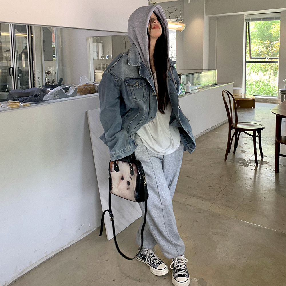 [BC873]러피 탈부착 후드 루즈핏 데님자켓