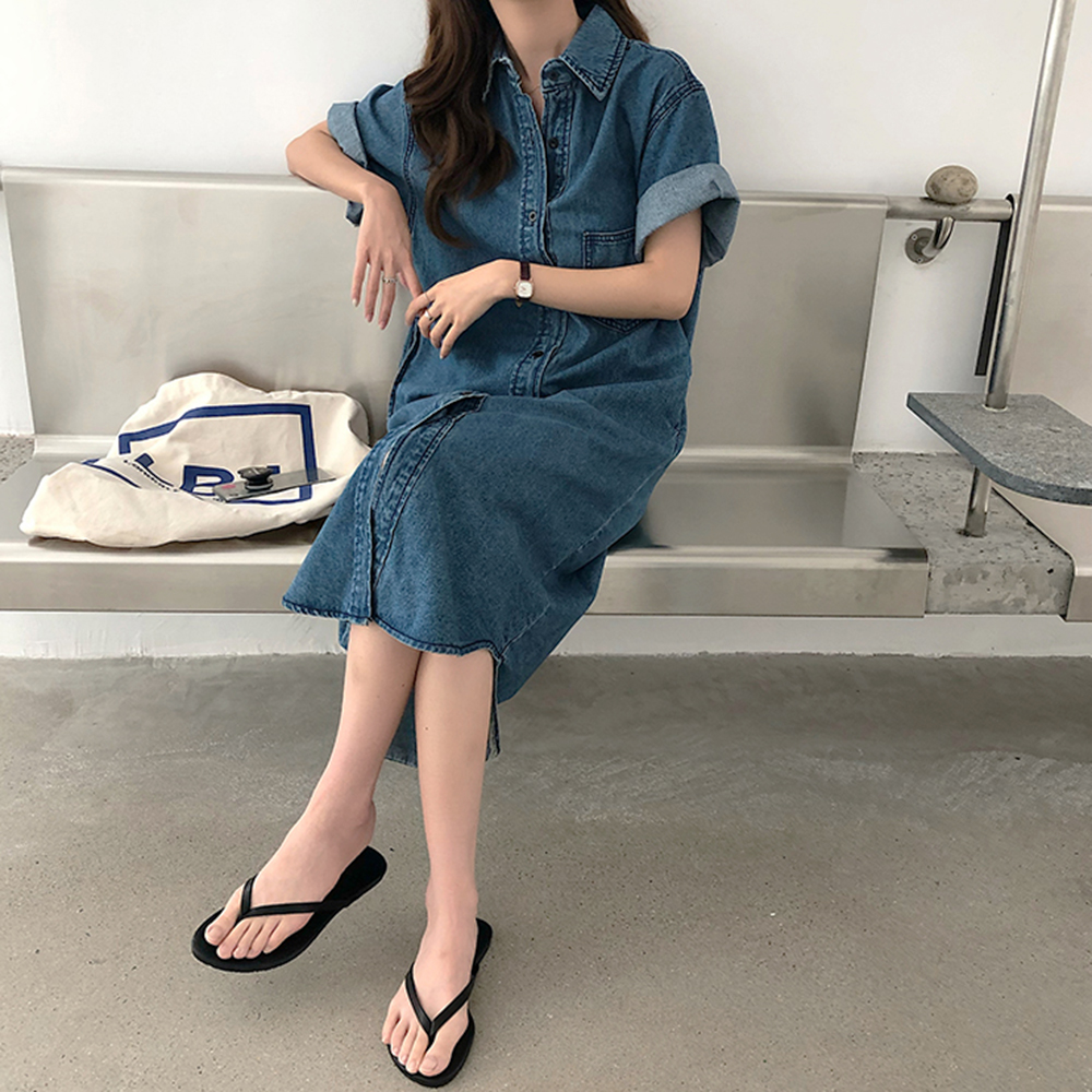 [BC882]브로트 데님 셔츠 롱 원피스