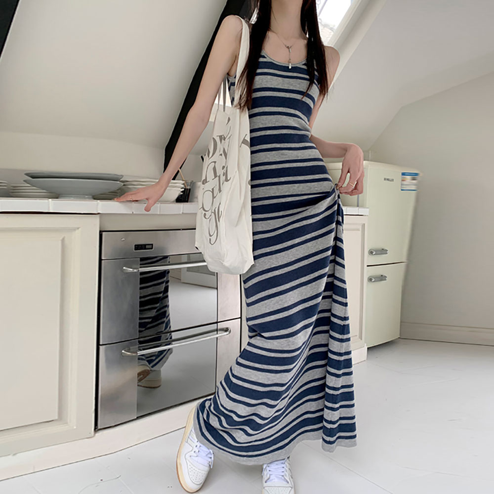 [CD078]써니 스트라이프 나시 롱 원피스 