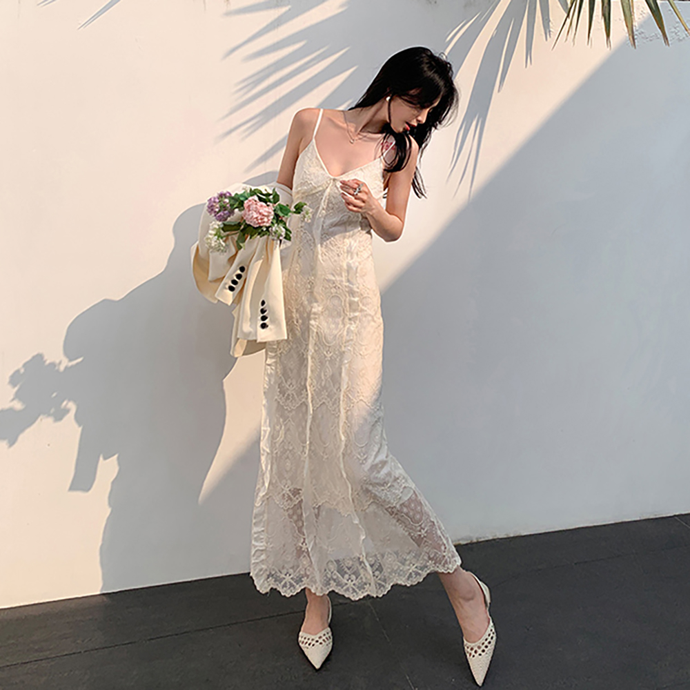 [CD113]슬링 레이스 뷔스티에 롱원피스