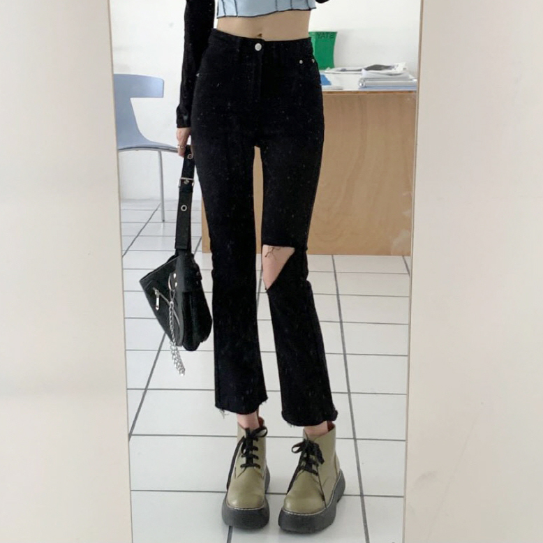 [CD127]키치 신축짱 데미지 일자핏 팬츠