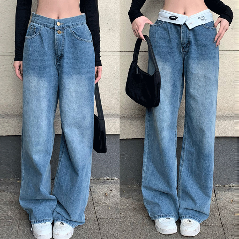 [CD177]Y2K 로우라이즈 데님 와이드 팬츠