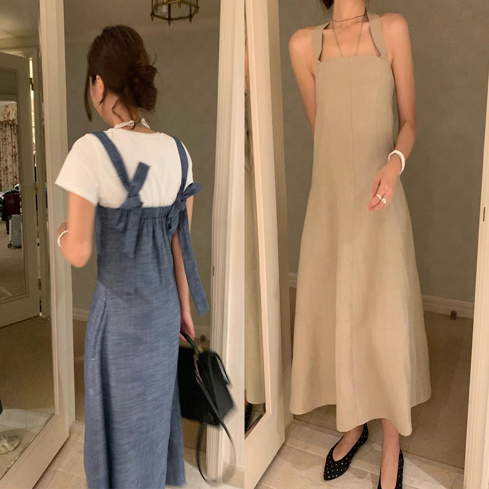 [CD345]포어 스트랩 나시 롱 원피스