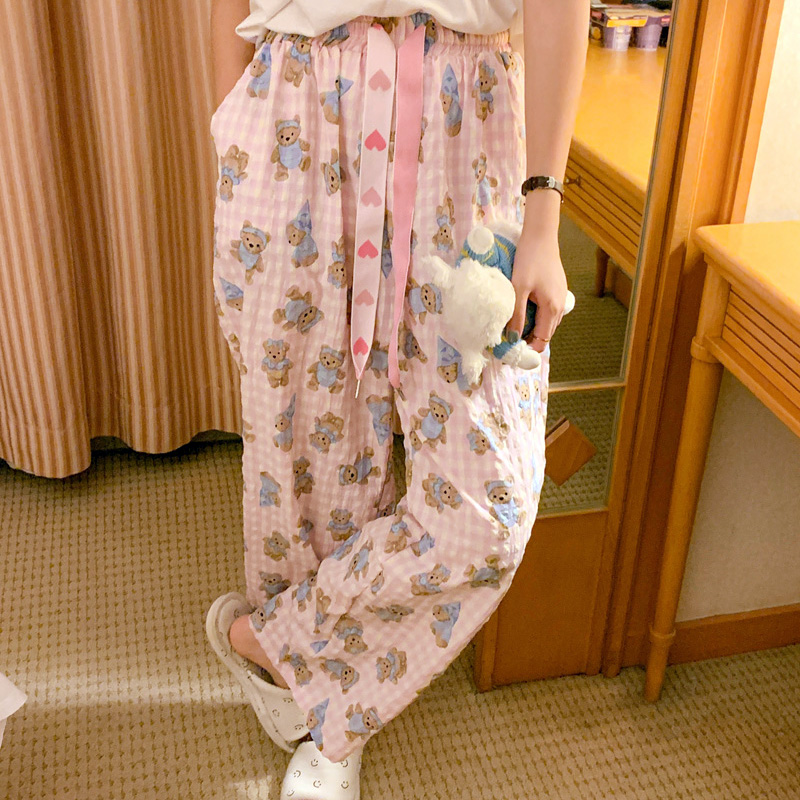 [CD354]러부 곰도리 체크 여름 파자마 팬츠