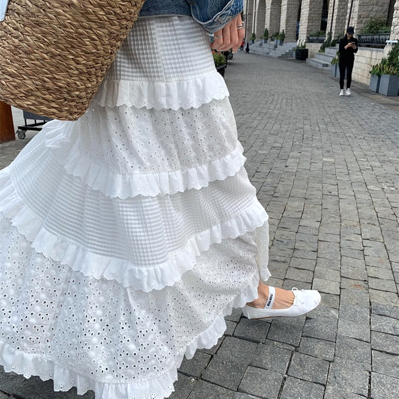[CD380]캉캉 레이스 펀칭 롱 스커트