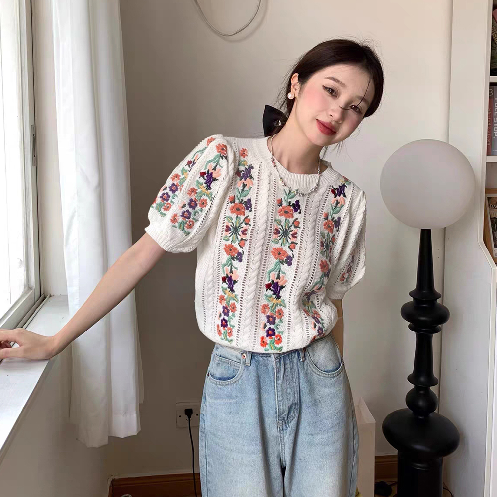 [CD448]플라워 퍼프 뜨개 니트