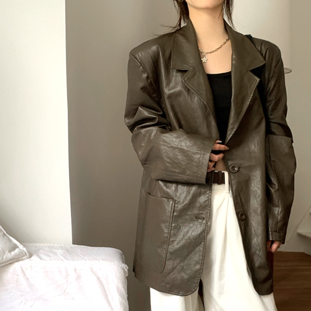 [CD795]믹스앤 루즈핏 가죽자켓