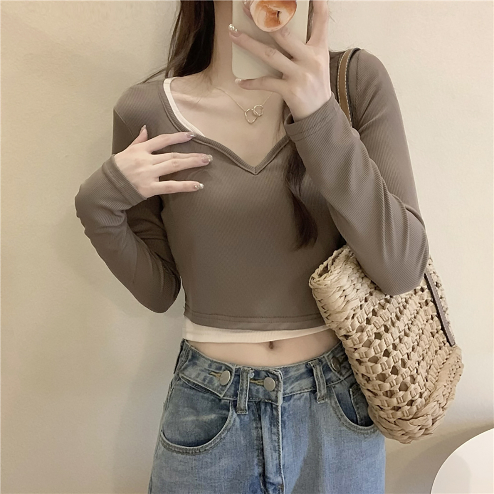 [CD906]라운디 레이어드 크롭 티셔츠