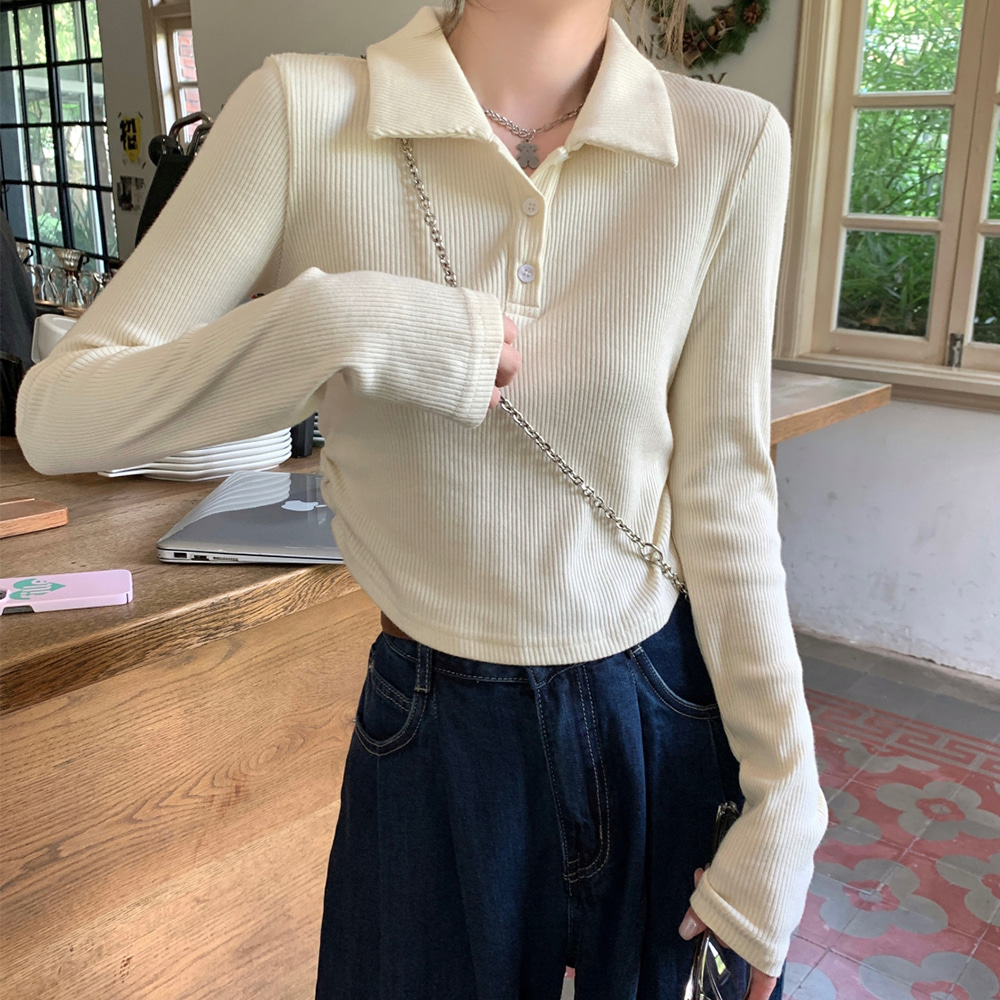 [CD933]릴리 카라 골지 티셔츠