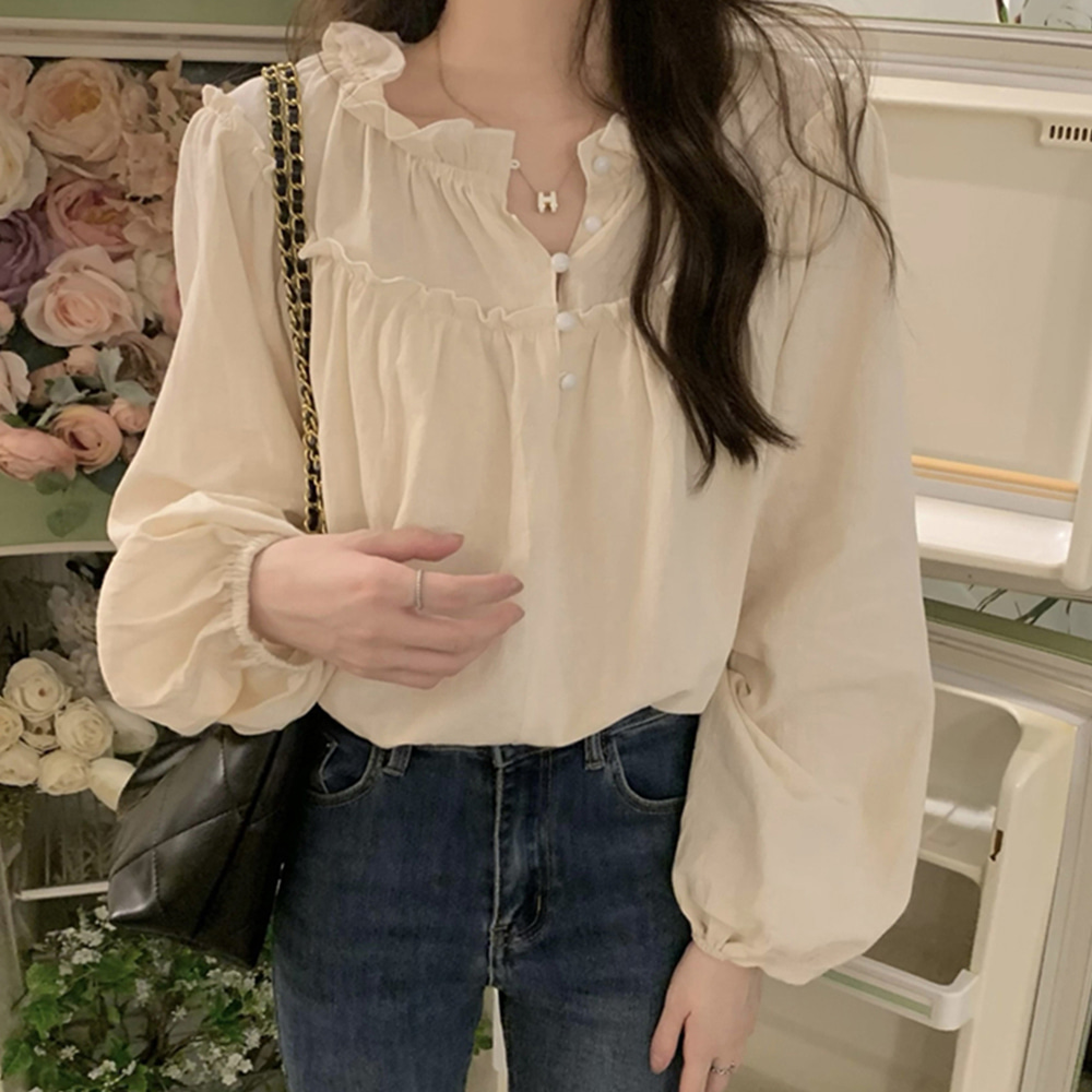 [CD940]리나 콩단추 프릴 블라우스