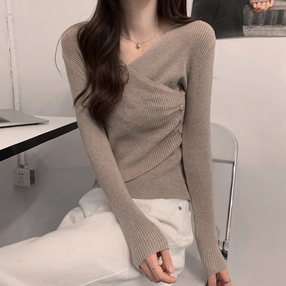 [DE228]모드 버튼 브이넥 니트