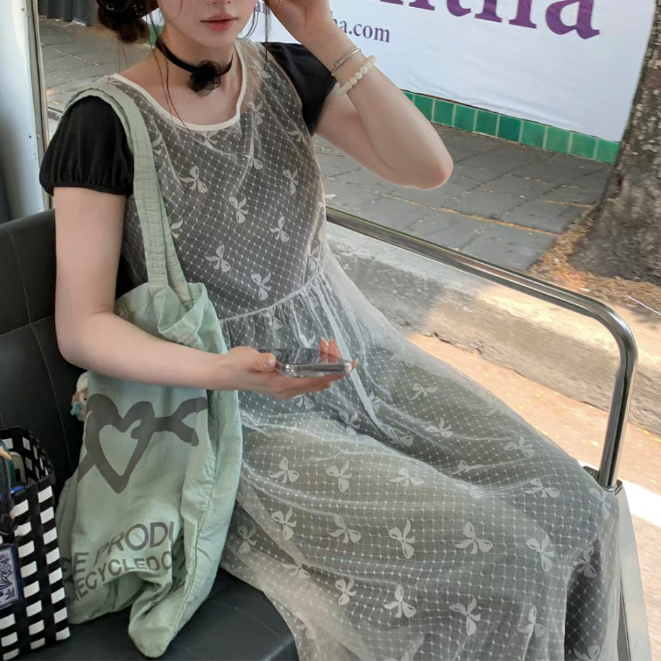 [DE280]리본 레이스 레이어드 원피스