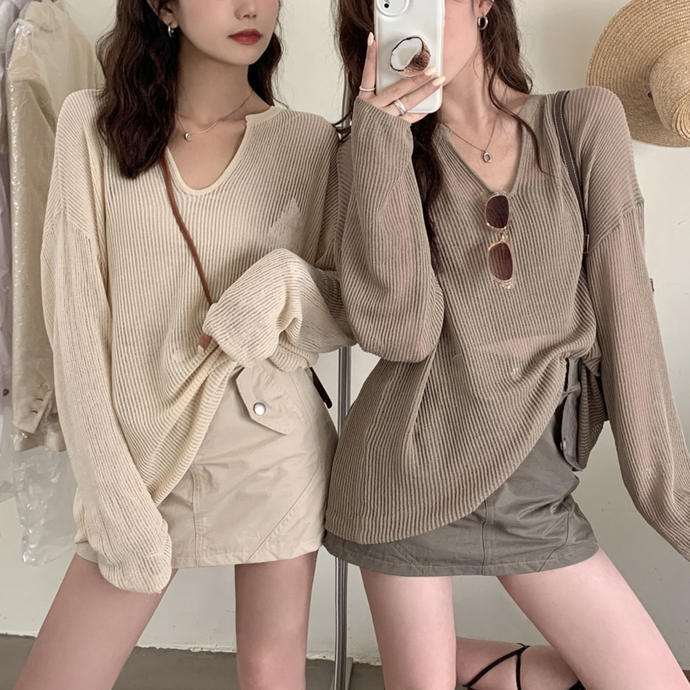 [DE413]유브이 자외선차단 브이넥 티셔츠