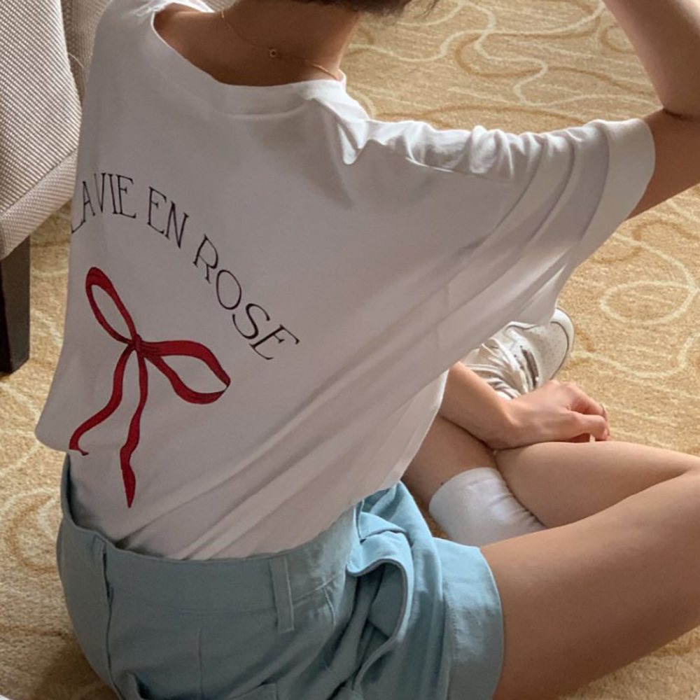 [DE437]라비에 리본 오버핏 반팔티셔츠