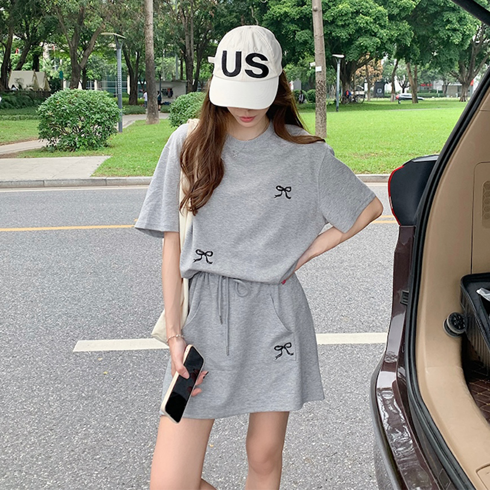 [DE450]라비 리본 티셔츠+스커트 투피스 세트