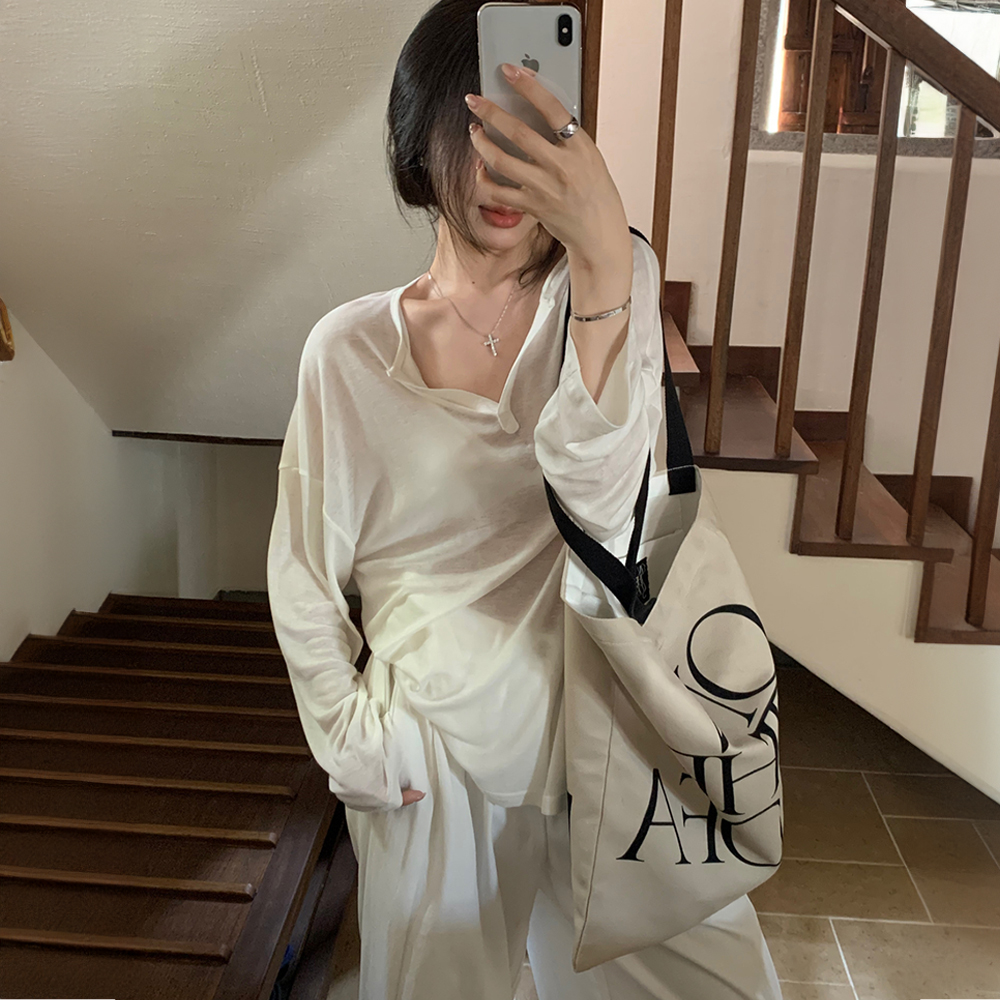 [DE454]썸머 브이넥 시스루 티셔츠