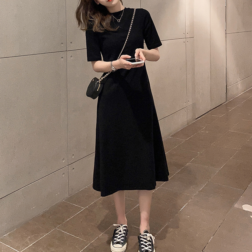 [DE506]칠링 블랙 반팔 미디원피스