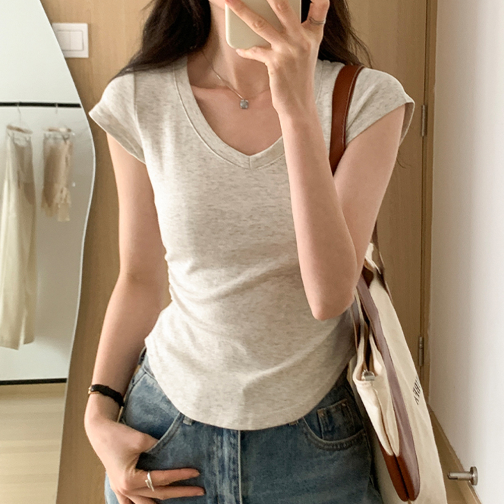 [DE532]데이 브이넥 셔링 슬림티셔츠