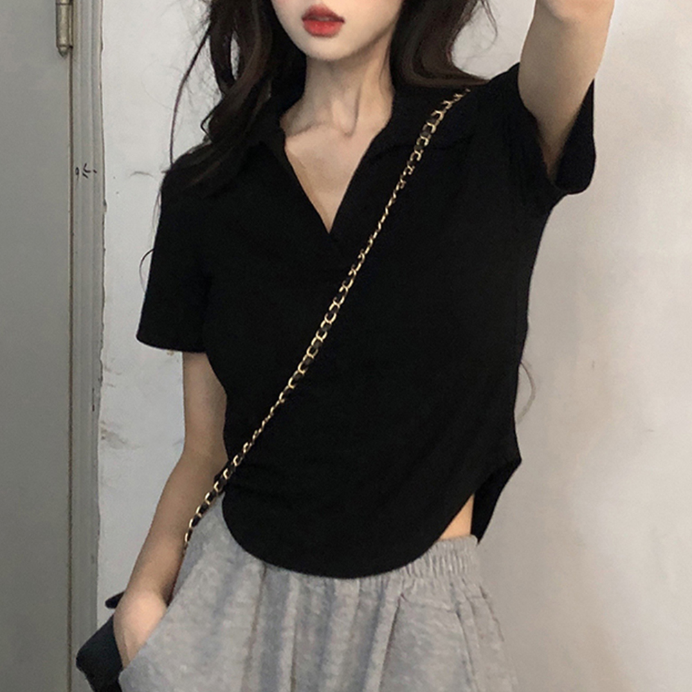 [DE537]로체 카라 반팔 크롭티셔츠