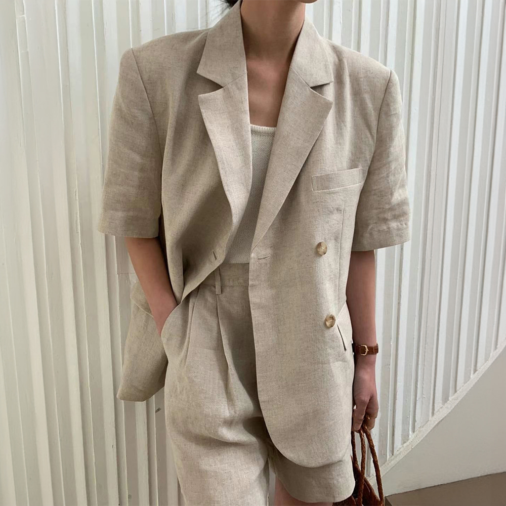 [DE585]디어 린넨 반팔자켓+팬츠 투피스세트