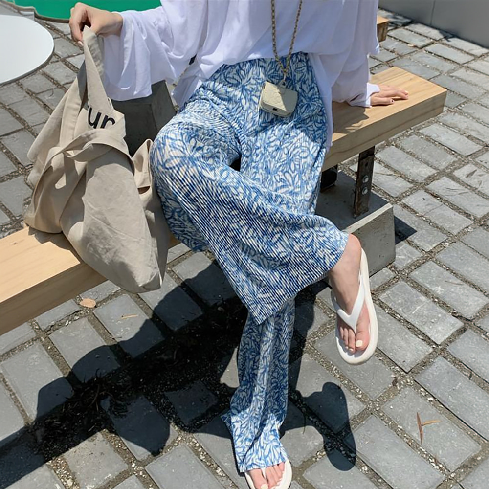 [DE588]플라워 플리츠 밴딩팬츠