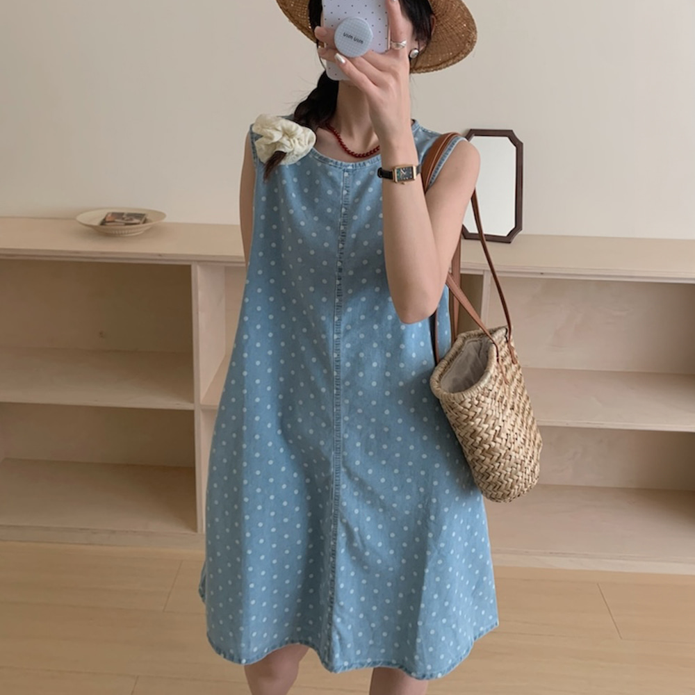 [DE593]베스 도트 데님 미니원피스