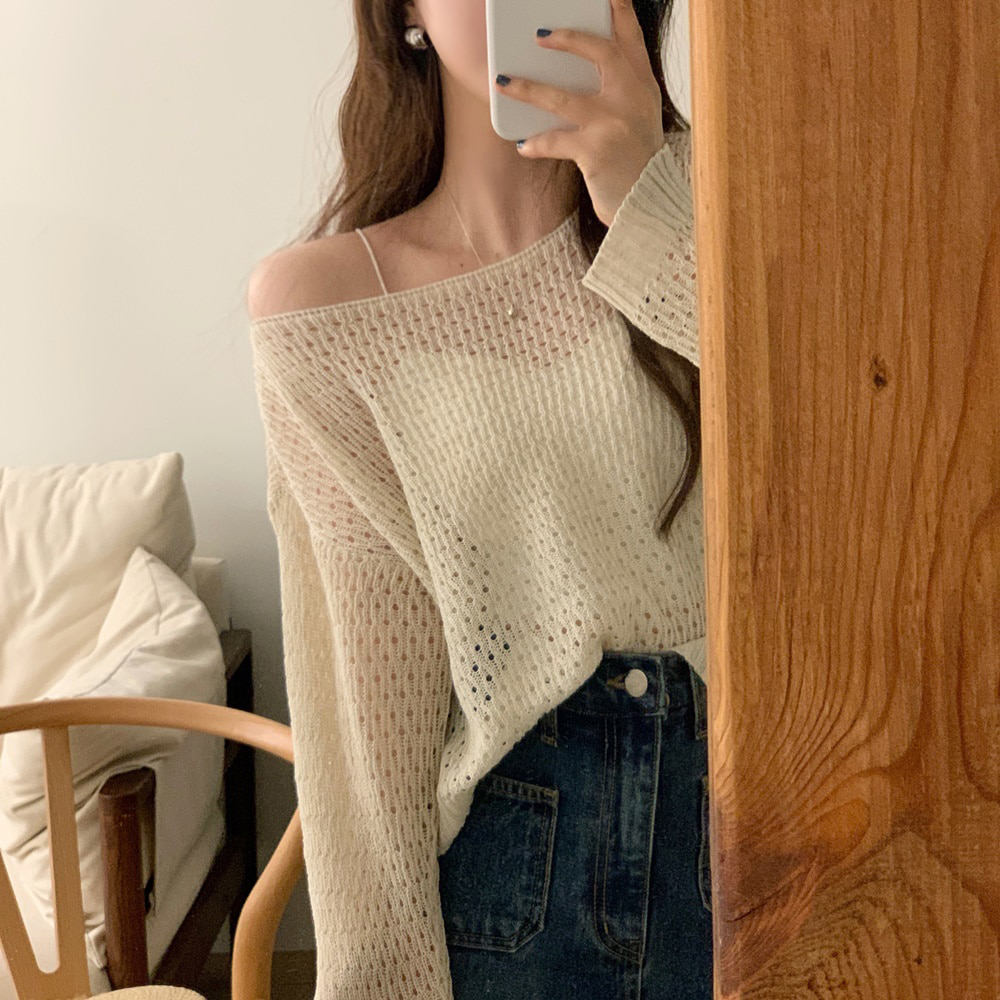 [DE635]라움 커버업 펀칭 긴팔 니트