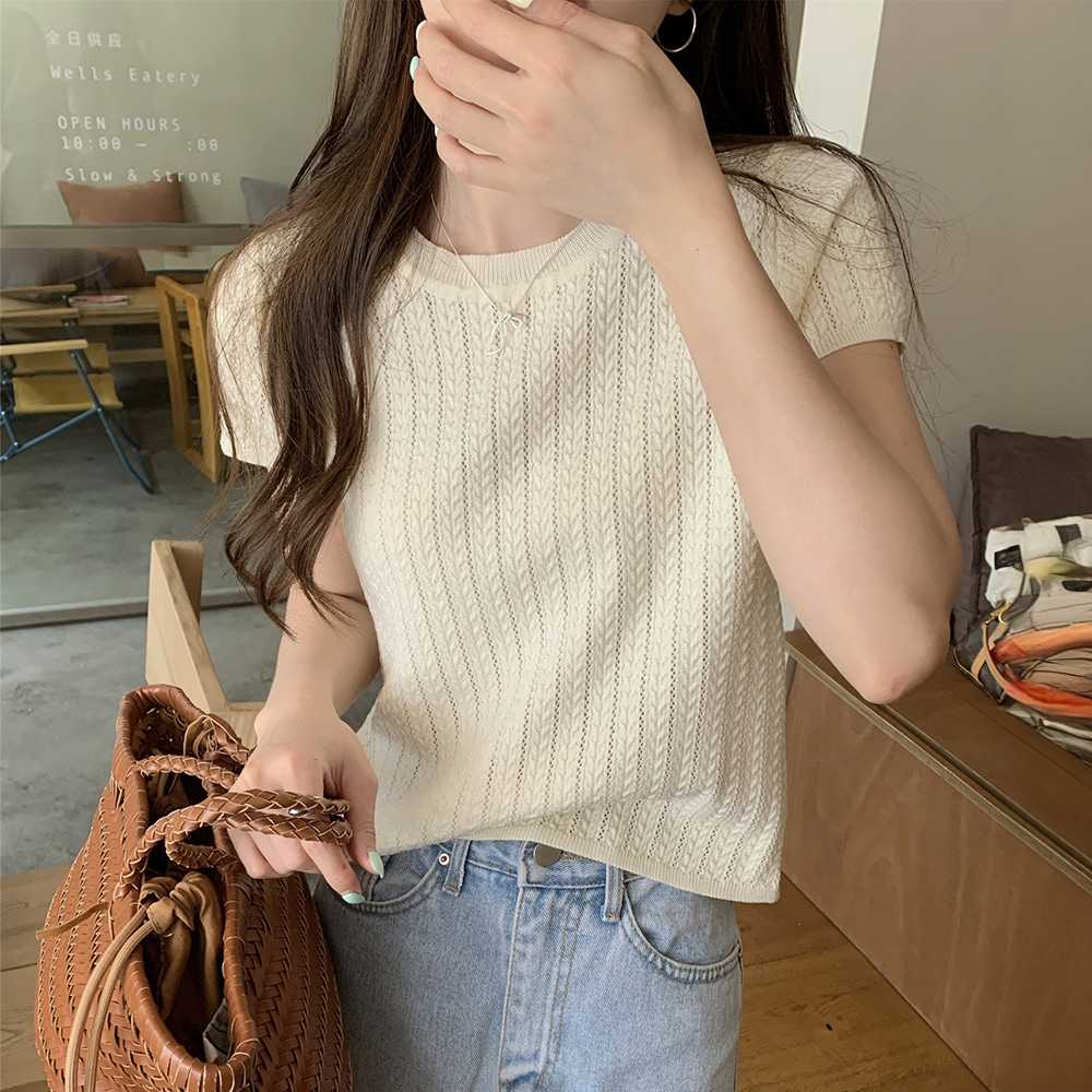 [DE636]리프 펀칭 반팔 니트