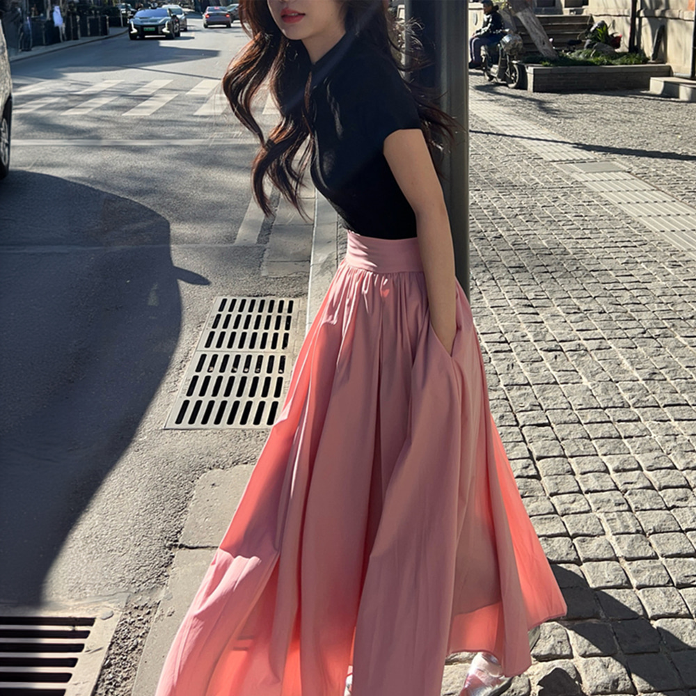 [DE658]플리 반목 폴라티+롱스커트 세트